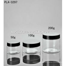 50g, 100g, Glas 200g, kosmetisches Glas, Plastikglas, mit schwarzer Plastikkappe, nehmen Soem an